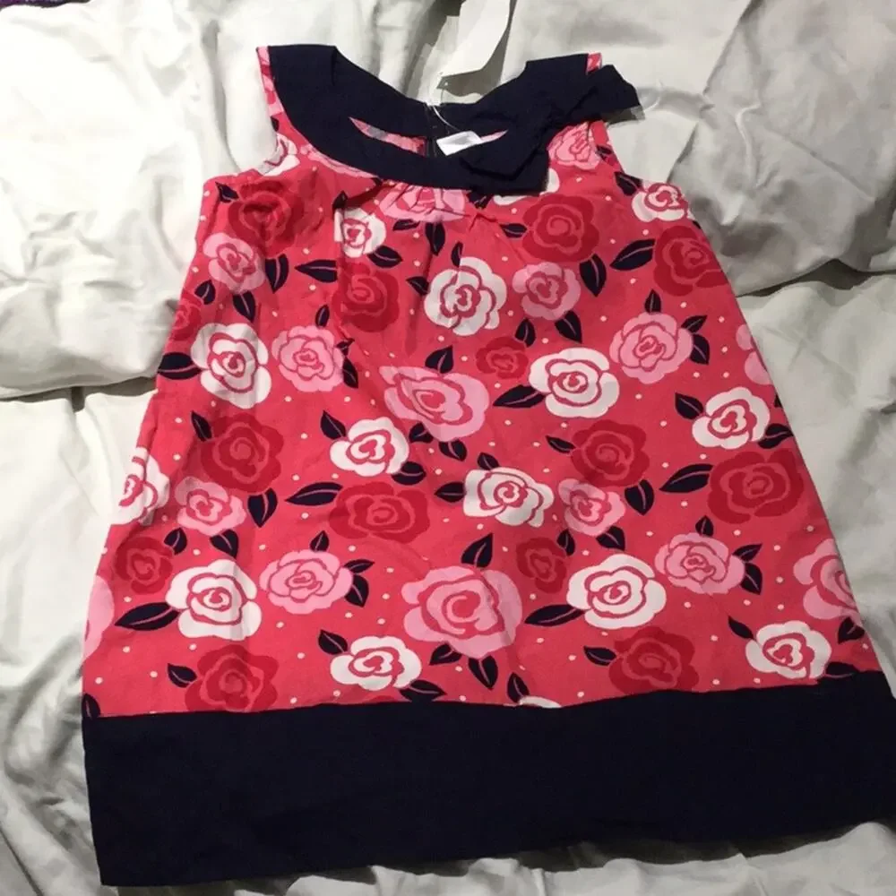 Gymboree 4t coral navy floral shift dress NWT